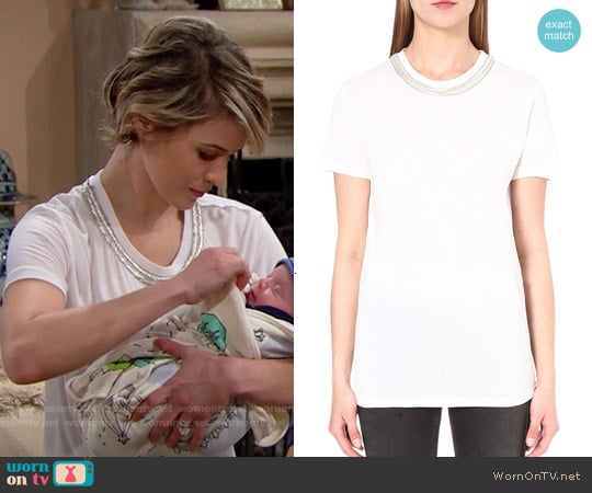 The Kooples Embellished Cotton T-shirt worn by Caroline Spencer (Linsey Godfrey) on The Bold and the Beautiful