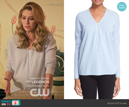 The Kooples Half Zip Wool & Cashmere Sweater in Blue Sky worn by Petra Solano (Yael Grobglas) on Jane the Virgin