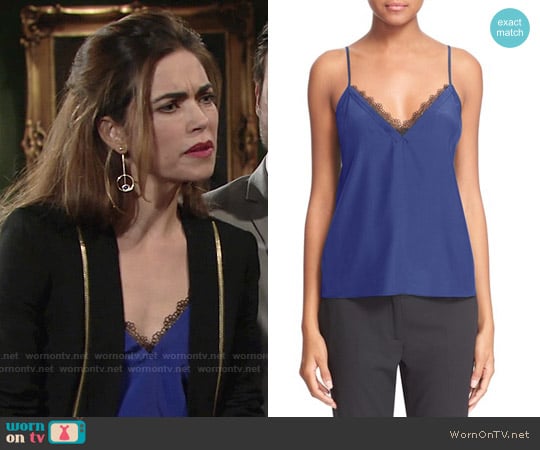 The Kooples Lace Trim Crêpe de Chine Camisole worn by Victoria Newman (Amelia Heinle) on The Young and the Restless