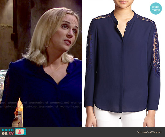 The Kooples Lace-trimmed Crepe Blouse worn by Sage Warner (Kelly Sullivan) on The Young and the Restless