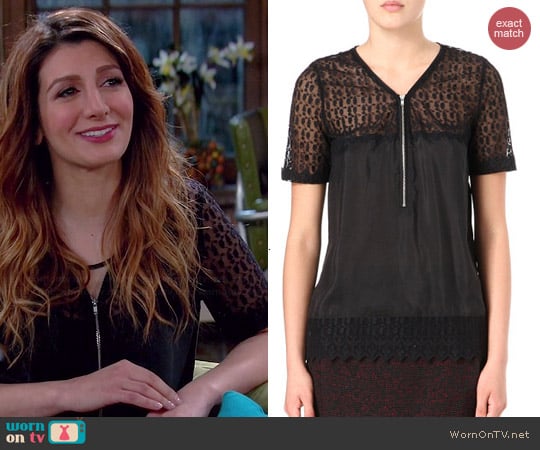 The Kooples Lace Zip Front Silk Top worn by Nasim Pedrad on Mulaney