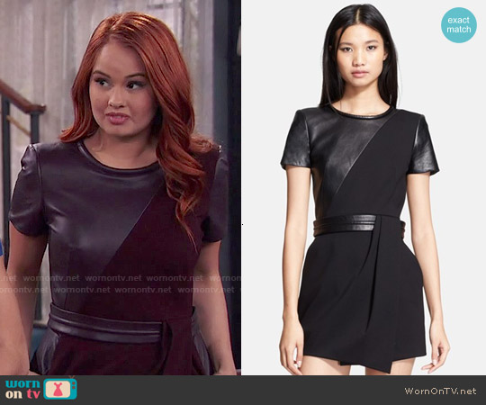 The Kooples Leather contrast Fit & Flrae Dress worn by Jessie Prescott (Debby Ryan) on Jessie