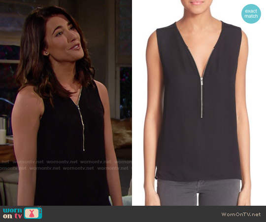 The Kooples Mixed Media Front Zip Tank worn by Steffy Forrester (Jacqueline MacInnes Wood) on The Bold and the Beautiful