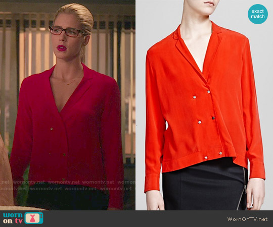 The Kooples Silk Crepe de Chine Shirt worn by Felicity Smoak (Emily Bett Rickards) on Arrow