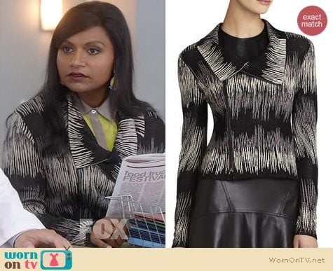 The Mindy Project Fashion: BCBGMAXAZRIA Eva Electric Strokes Jacket worn by Mindy Kaling