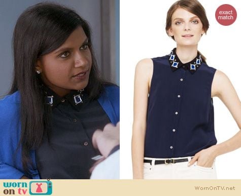 Fashion of The Mindy Project: Club Monaco Clara Embellished Collar Top worn by Mindy Kaling