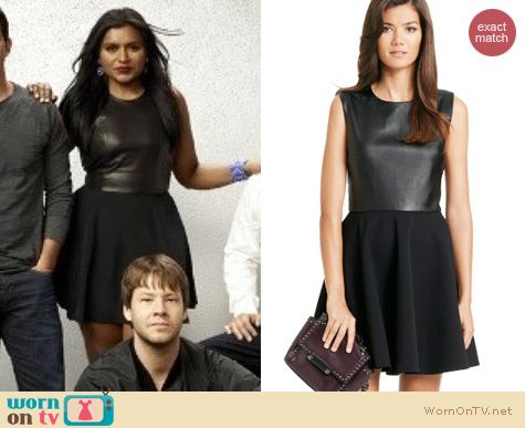 The Mindy Project Fashion: Diane von Furstenberg Jeannie Two Leather Fit and Flare dress worn by Mindy Kaling