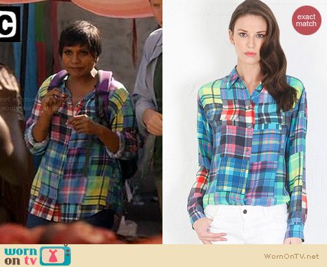 The Mindy Project Fashion: Equipment Colorwheel multi signature blouse worn by Mindy Kaling