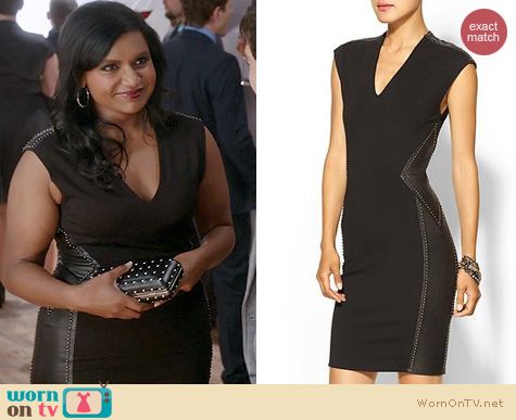 The Mindy Project Fashion: Haute Hippie Leather and Ponte Studded Dress worn by Mindy Kaling