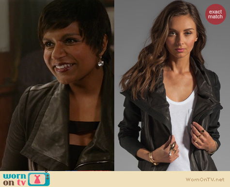 The Mindy Project Fashion: Vince Leather Shawl Jacket worn by Mindy Kaling