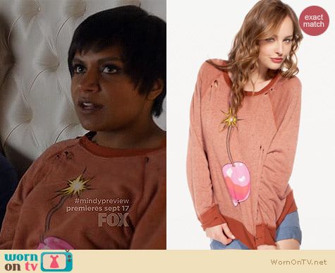 The Mindy Project Fashion: Wildfox Cherry Bomb Destroyed Sweatshirt worn by Mindy Kaling