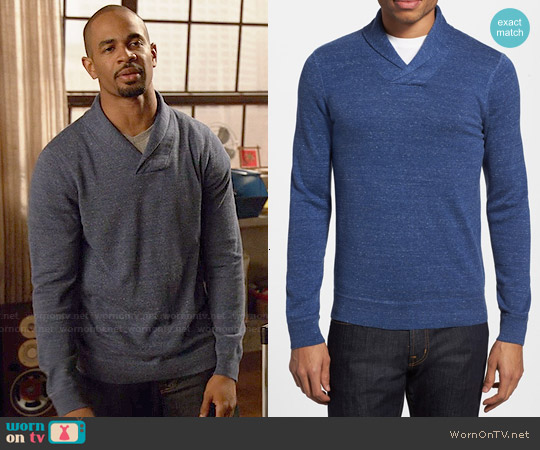 The Rail Trim Fit Mélange Shawl Collar Sweater worn by Coach (Damon Wayans Jr) on New Girl