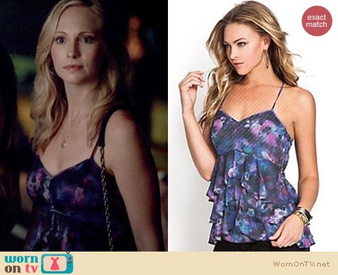 The Vampire Diaries Fashion: Guess Bombay Floral Ruffle Top worn by Candice Accola