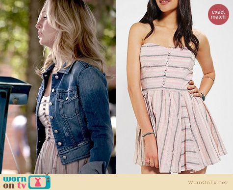 The Vampire Diaries Fashion: Lucca Couture Linen Striped Dress worn by Candice Accola