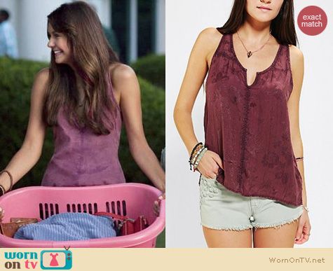 The Vampire Diaries Fashion: Urban Outfitters Ecote Silky Jacquard Tank Top worn by Nina Dobrev