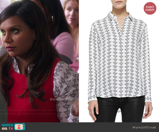 Theory Aquilina Silk Blouse worn by Mindy Kaling on The Mindy Project