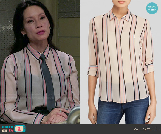 Theory Aquilina Shirt in Pink Multi worn by Joan Watson (Lucy Liu) on Elementary