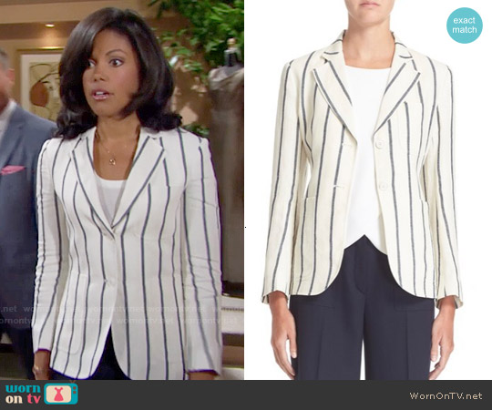 Theory Brightdale Stripe Linen Blazer worn by Maya Avant (Karla Mosley) on The Bold and the Beautiful