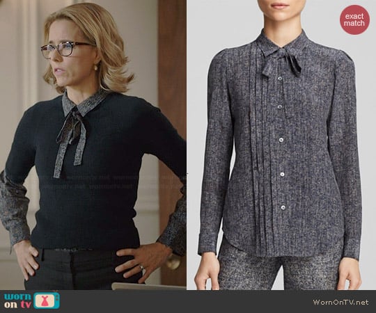 Theory Justeen Silk Tweed Blouse worn by Tea Leoni on Madam Secretary