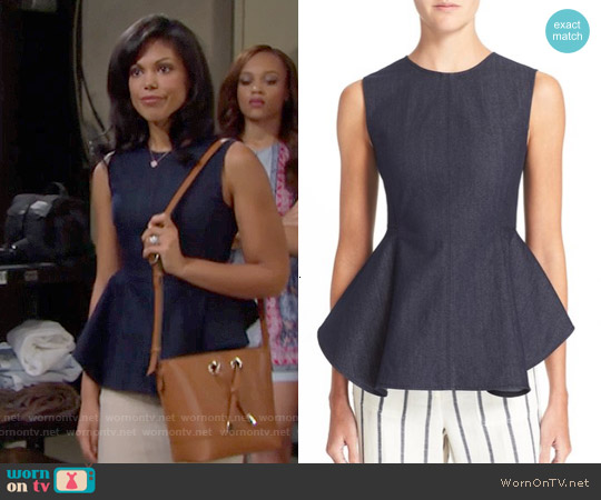 Theory Kalsing Peplum Top worn by Maya Avant (Karla Mosley) on The Bold and the Beautiful