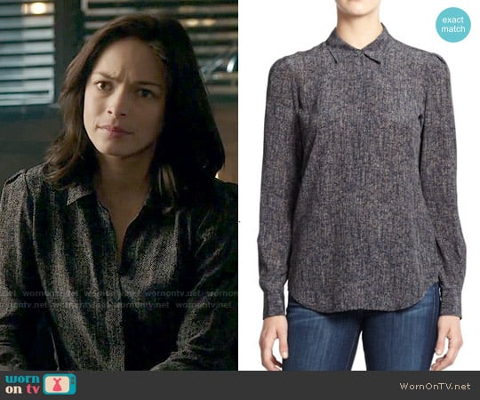 theory Milka Tweed Print Silk Blouse worn by Catherine Chandler (Kristin Kreuk) on Beauty and the Beast