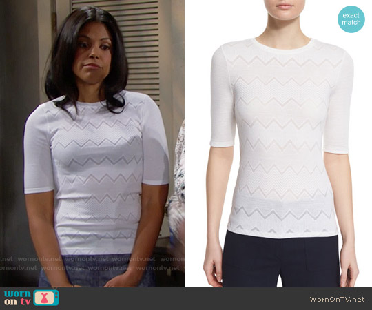 Theory Santea C Terrace Tonal Chevron-Print Top worn by Maya Avant (Karla Mosley) on The Bold and the Beautiful