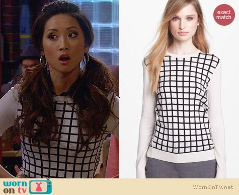 Theory Tommy Grid Sweater worn by Brenda Song on Dads