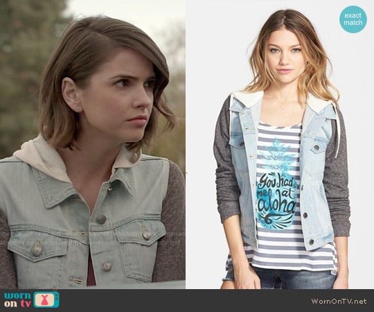 Thread & Supply Hooded Denim Jacket with Fleece Sleeves worn by Malia Tate (Shelley Hennig) on Teen Wolf