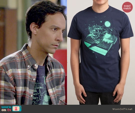 Threadless Crossing the Rough Sea of Knowledge Tee worn by Abed Nadir (Danny Pudi) on Community