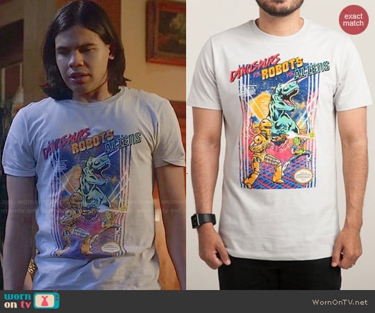 Threadless Dinosaurs vs. Robots vs. Aliens Tee worn by Cisco Ramon (Carlos Valdes) on The Flash