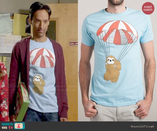 Threadless Parachuting Sloth Tee worn by Abed Nadir (Danny Pudi) on Community