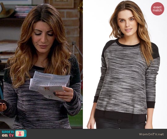 Three Dots Contrast Boxy Sweatshirt worn by Nasim Pedrad on Mulaney