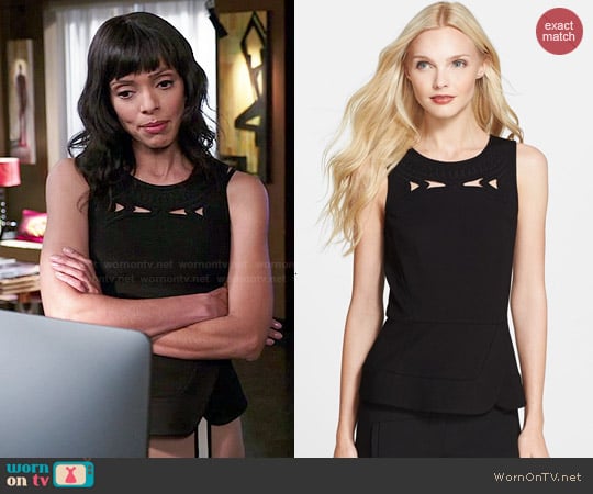 Tibi Embroidered Cutout Ponte Peplum Top worn by Camille Saroyan (Tamara Taylor) on Bones