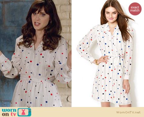 Tommy Hilfiger Polka Dot Shirtdress worn by Zooey Deschanel on New Girl