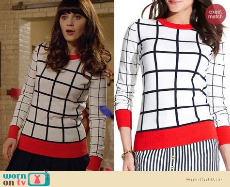 Tommy Hilfiger Windowpane Sweater worn by Zooey Deschanel on New Girl