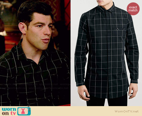 Topman Black Check Longline Shirt worn by Max Greenfield on New Girl