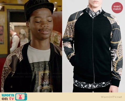 Topman Black Leopard Baroque Sleeve Bomber Jacket worn by Astro on Red Band Society