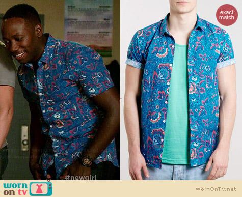 Topman Blue Floral Short Sleeve Shirt worn by Lamorne Morris on New Girl