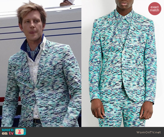 Topman Turquoise Nest Print Skinny Suit worn by Gabrielle Mann on Revenge