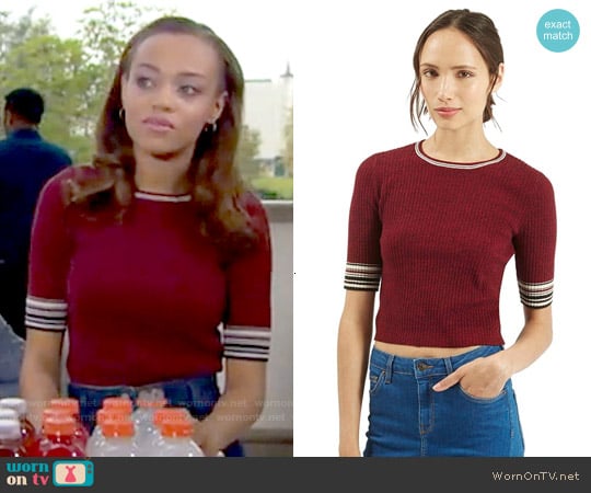 Topshop Stripe Detail Crop Top worn by Nicole Avant (Reign Edwards) on The Bold and the Beautiful