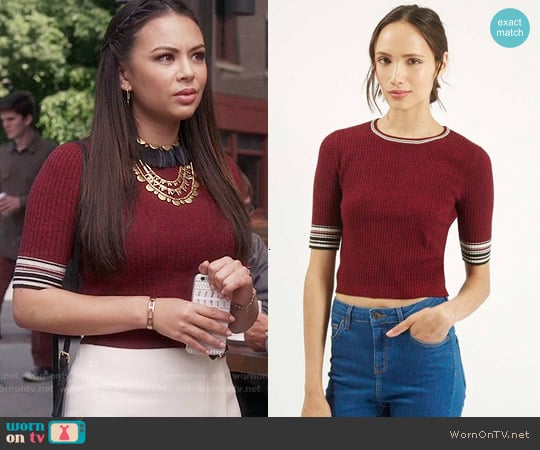 Topshop Stripe Tipped Trim Crop Top worn by Mona Vanderwaal (Janel Parrish) on Pretty Little Liars