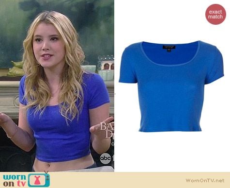 Topshop Basic Crop Tee in Cobalt worn by Taylor Sprietler on Melissa & Joey