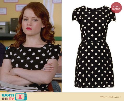 Topshop Black Polka Dot Flippiy Dress worn by Jane Levy on Suburgatory