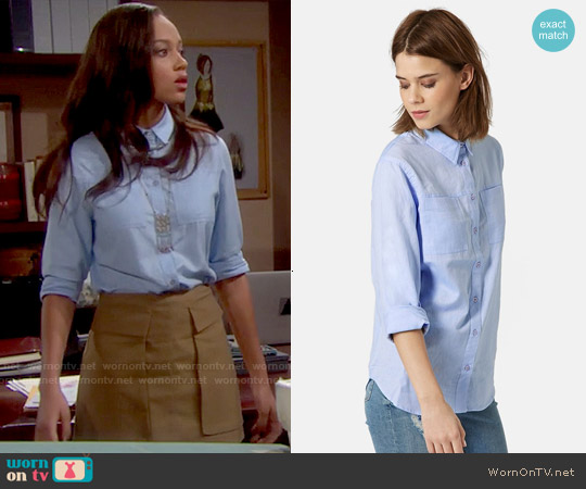 Topshop Button Front Chambray Shirt worn by Nicole Avant (Reign Edwards) on The Bold and the Beautiful