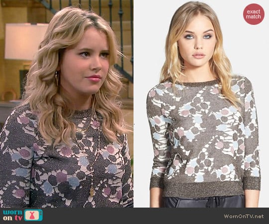 Topshop Chateau Bronze Metallic Sweater worn by Taylor Sprietler on Melissa & Joey