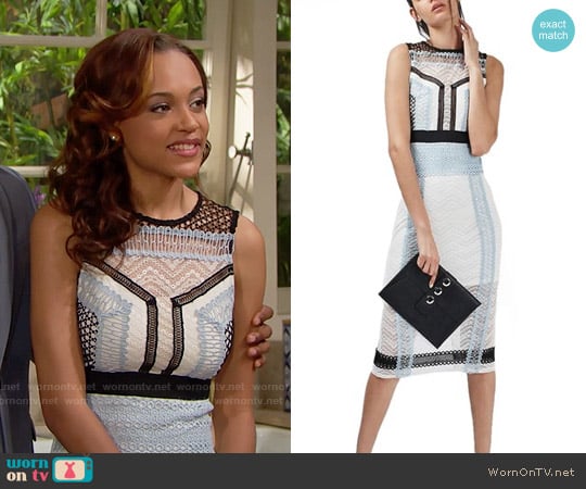 Topshop Colorblock Lace Midi Shift Dress worn by Nicole Avant (Reign Edwards) on The Bold and the Beautiful