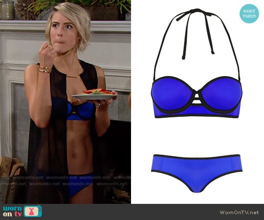 Topshop Cut-Out Long-Line Bikini Top and Boypant Bikini Bottoms worn by Caroline Spencer (Linsey Godfrey) on The Bold and the Beautiful