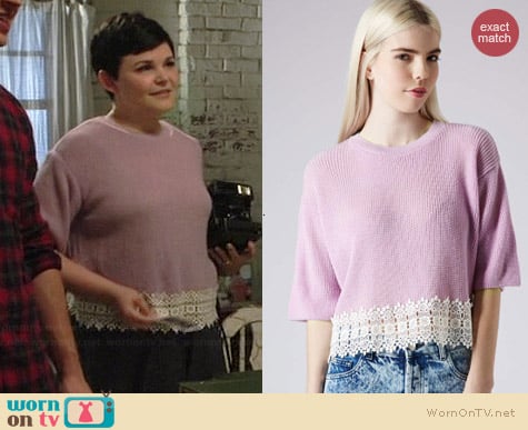 Topshop Crochet Hem Sweater in Lilac worn by Ginnifer Goodwin on OUAT