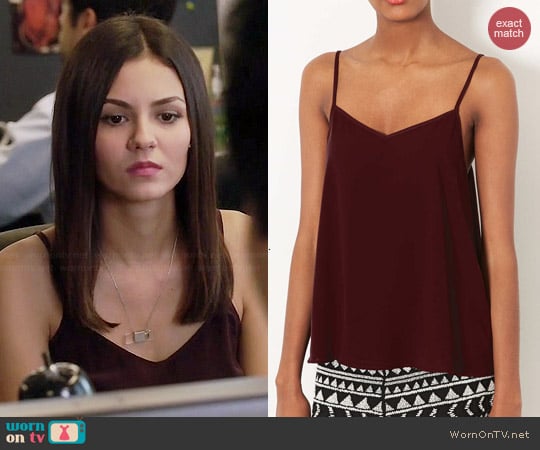 Topshop Deep Berry V-neck Cami worn by Victoria Justice on Eye Candy