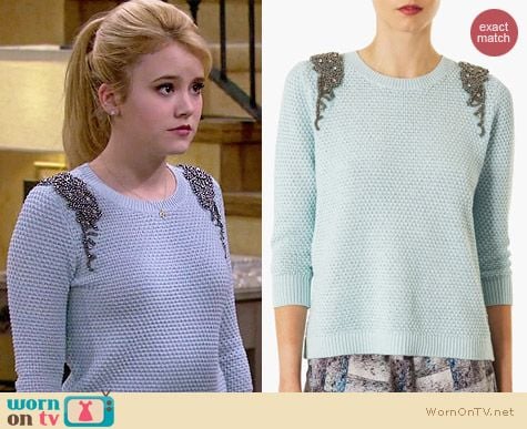 Topshop Embellished Shoulder Open Knit Sweater worn by Taylor Sprietler on Melissa & Joey